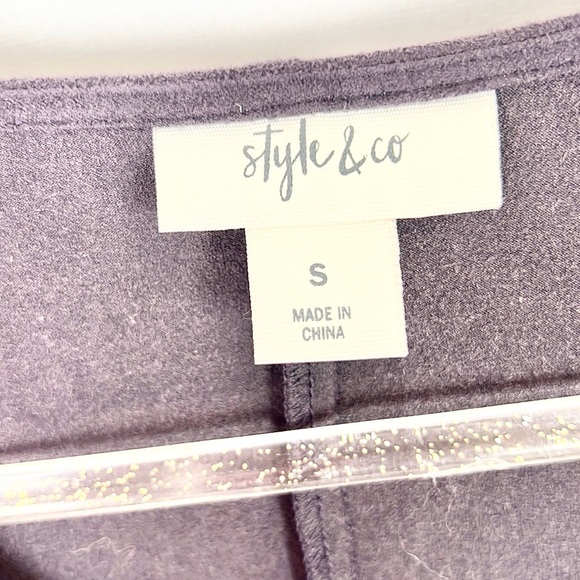 STYLE & CO |💜Dark Raisin Purple Faux Suede Bell Sleeves V-Neck Boho Blouse Top - Picture 6 of 11